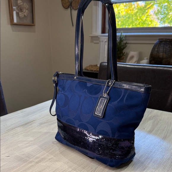Coach Midnight Blue Sequin Tote - Picture 1 of 9